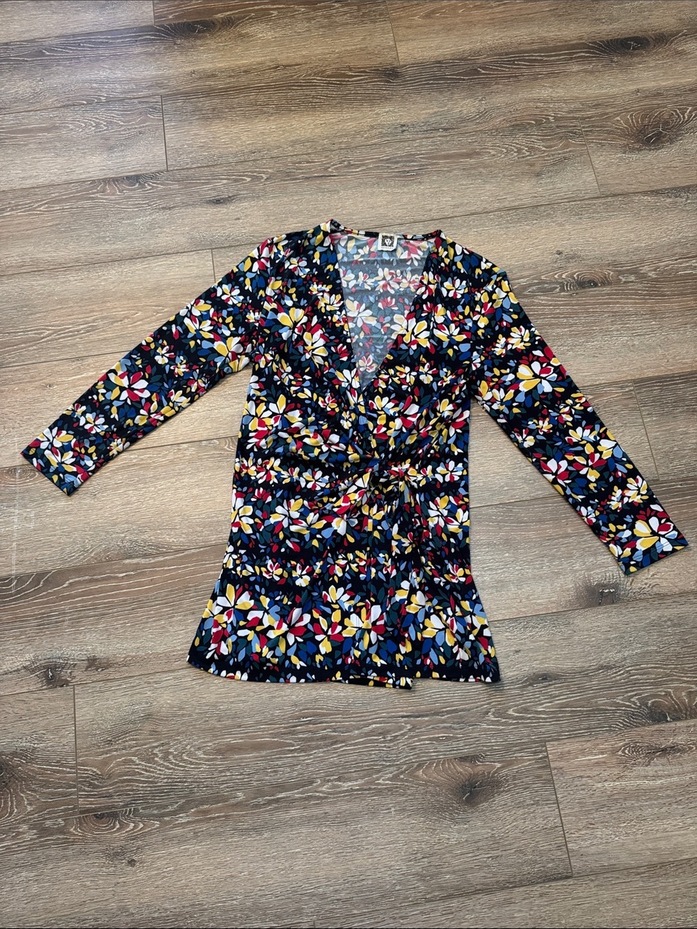 Anne Klein Navy Multicolor Floral Midi Dress